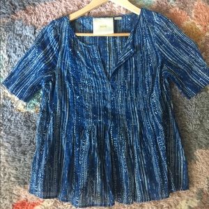 Anthropologie Maeve Indigo Cotton Top Size 2